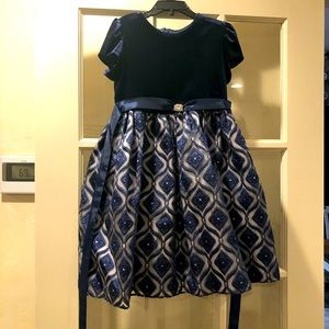Jayne Copeland Girls Dressy Holiday Party Dress Navy and Silver Gray Size 6